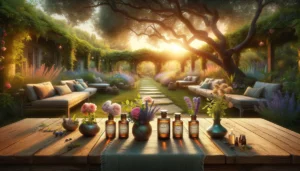 DALL·E 2024 02 09 15.13.27 Create an idyllic and tranquil scene perfect for a Facebook cover photo emphasizing calmness through the essence of essential oils like chamomile be