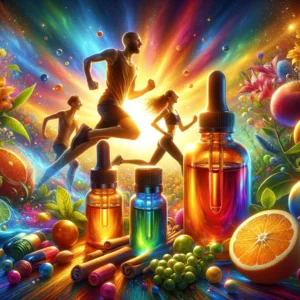 DALL·E 2024 02 15 14.07.36 Craft an even more vibrant and eye catching photo realistic illustration that emphasizes the themes of essential oils and joyful people engaging in p