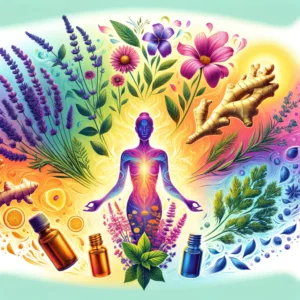 DALL·E 2024 02 22 11.09.49 Create a vibrant and eye catching illustration that visually encapsulates the essence of feminine aromatherapy for menstrual discomfort relief. The im