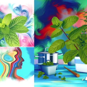 DALL·E 2024 02 26 12.22.43 Create a captivating and colorful illustration that encompasses the essence of peppermint Mentha piperita as a multifaceted plant with a rich histor
